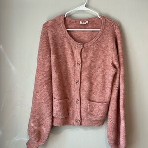 Wayf Dusty Rose Women's Cardigan Button Up Puff Cuff Cozy Cottagecore